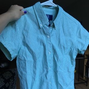 Green Striped Hipster Short Sleeved Button Down